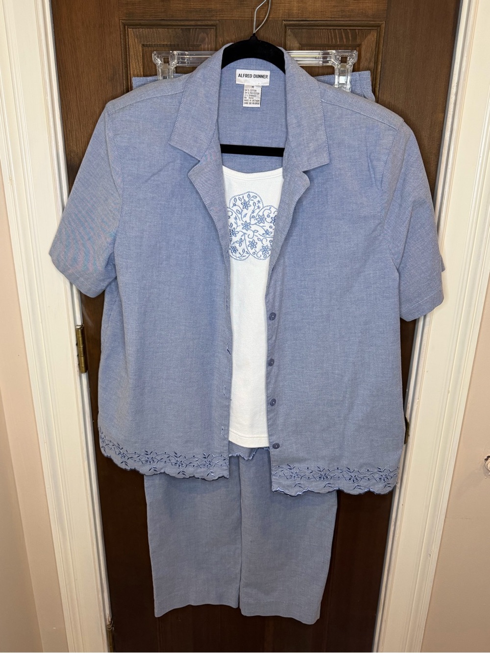 Alfred Dunner Matching Pants Top Set Size 16 Blue Eyelet 2 Pc Co-ord Coas